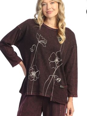Jess & Jane Sketch Mineral Wash Women’s Wine F Graphic Long-Sleeve Tunic Top L